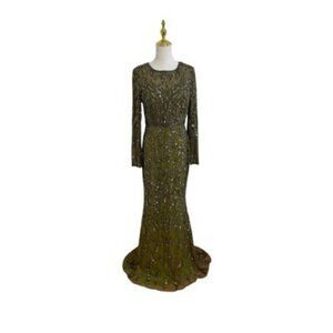 MAC DUGGAL 5124 Olive Green Long Sleeve Beaded Evening Gown Size 8 NWT $598